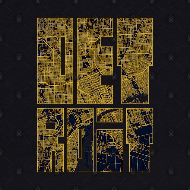 Detroit, USA City Map Typography - Gold Art Deco by deMAP Studio